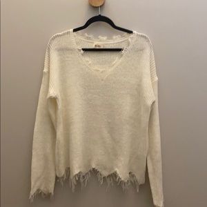 Cream Frayed Sweater